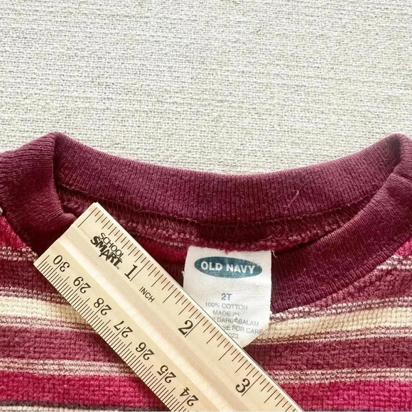 Vintage Kids Old Navy Burgundy + Cream Striped Long Sleeve Tee Size 2T - Picture 4 of 5